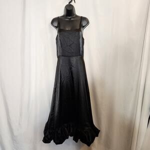 UNBRANDED Black Satin Slip Bubble Hem Formal Maxi Dress Women 4 Classic Goth LBD
